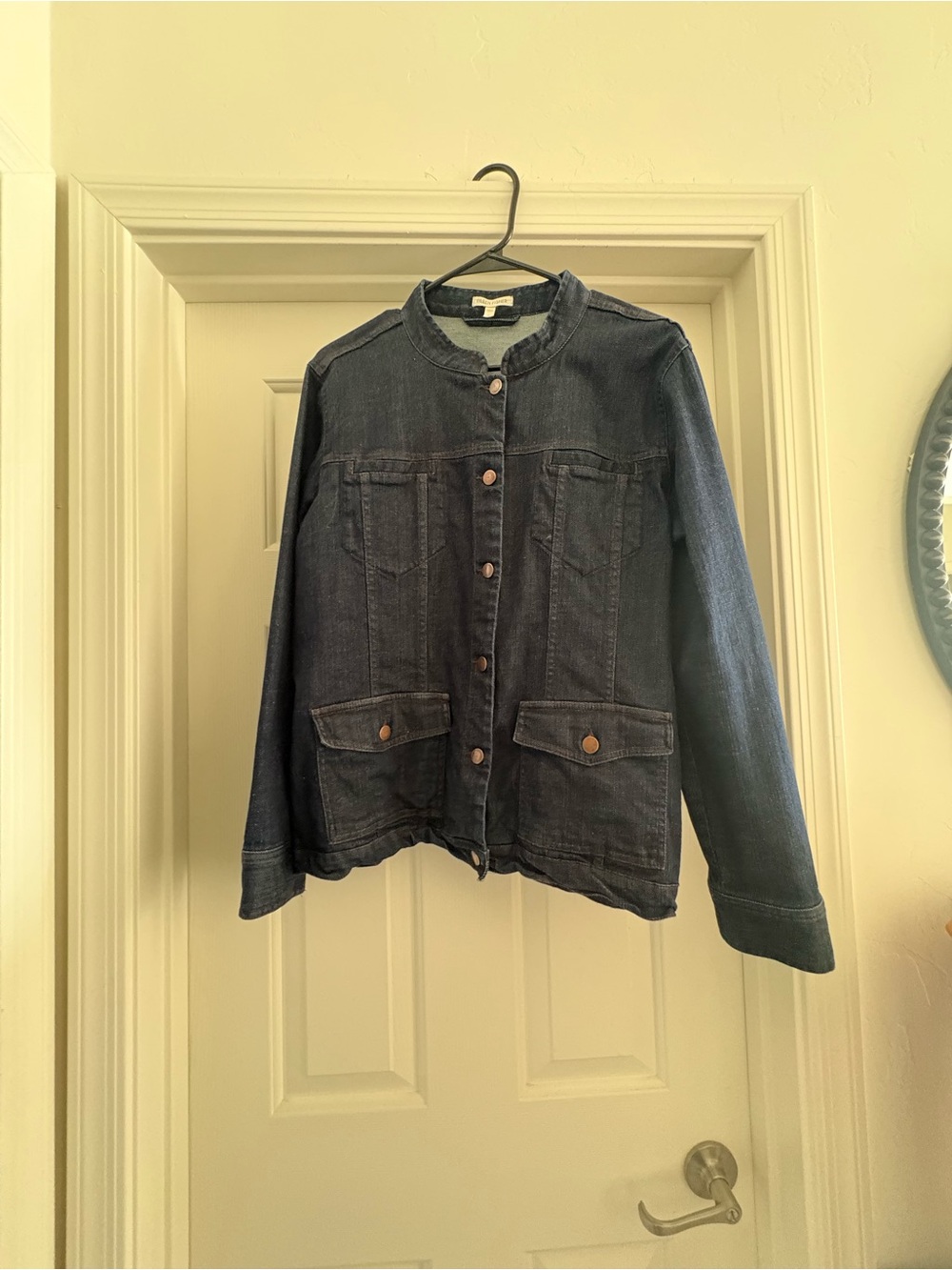 Eileen Fisher Dark Blue Denim Collarless Jacket